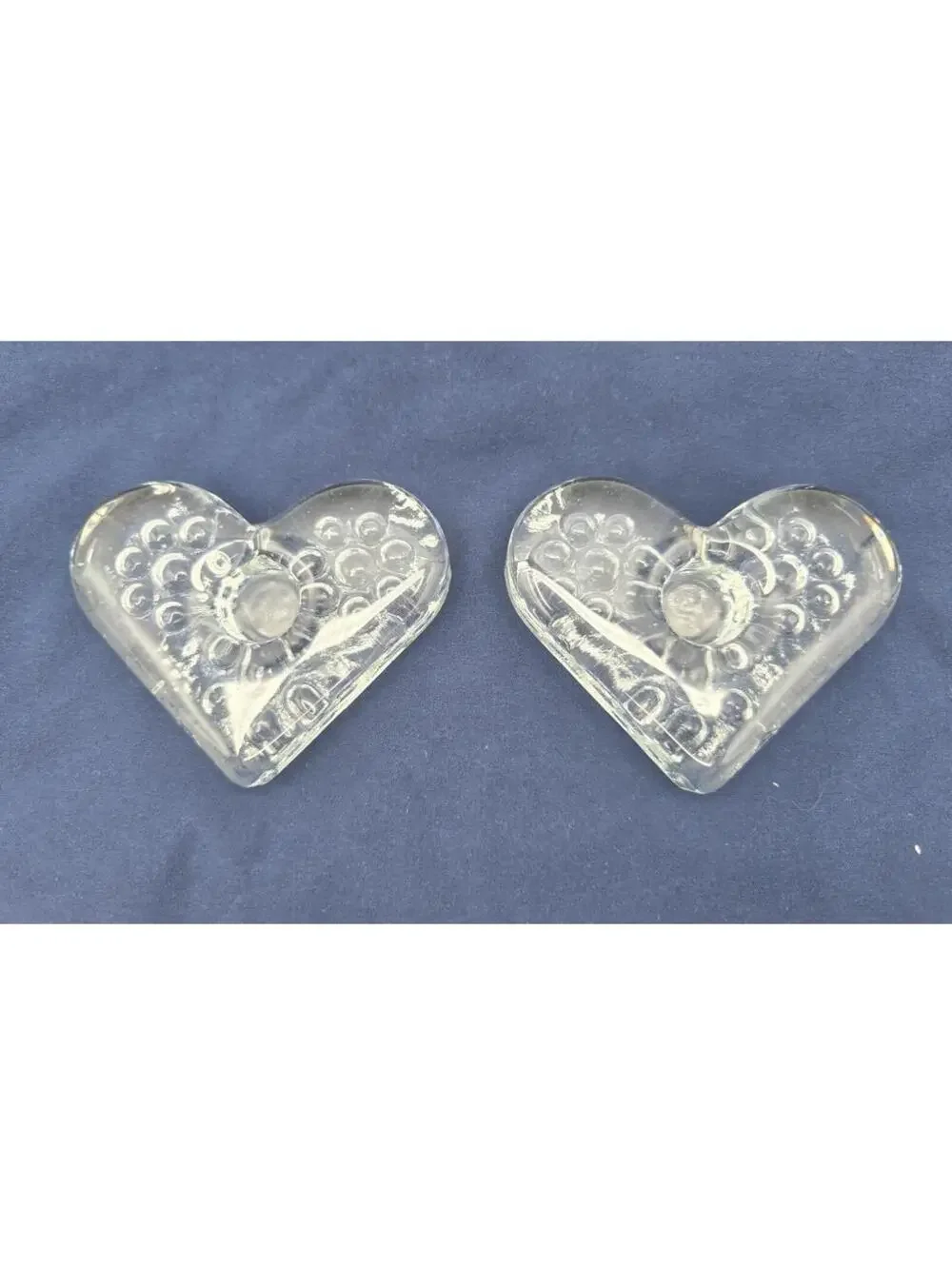 Vintage Set of 2 Hadeland Norway Heart Clear Crystal Glass Taper Candle Holders